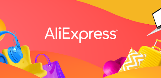 AliExpress banner with logo and colorful shopping graphics representing online deals and discounts